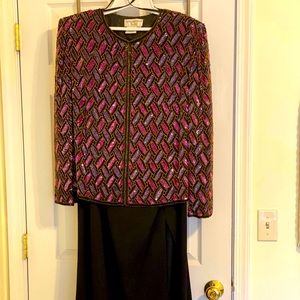 Papell Boutique long maxi skirt & beaded evening jacket.